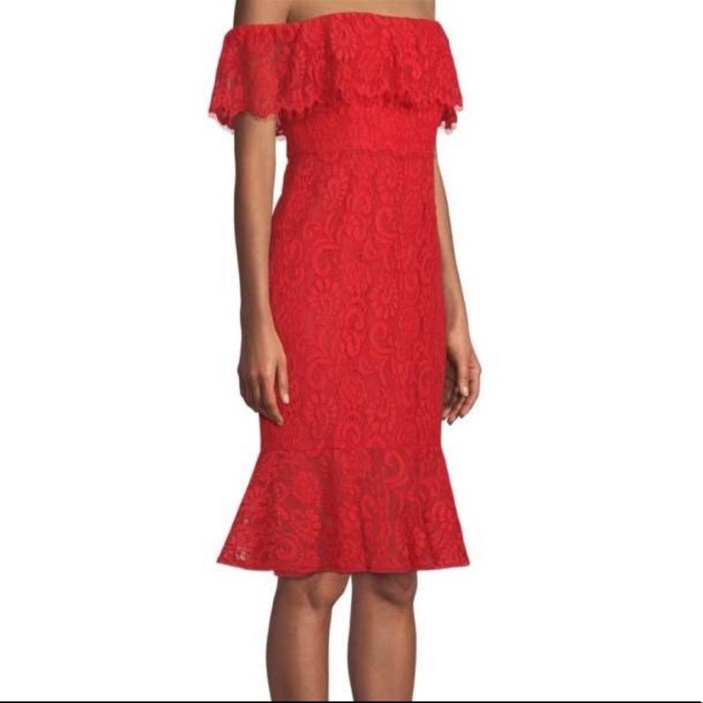 BCBGMAXAZRIA Red Lace Ruffle Cocktail Dress Originally $298 Size 10